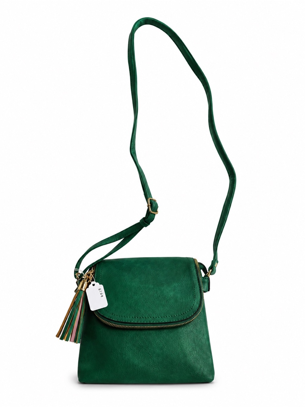 Emerald Green Crossbody Bag with Tassel Accent